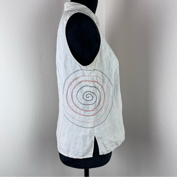 Vintage 90s Y2K Richard Malcolm tan embroidered Irish Linen button front shirt - Picture 2 of 12